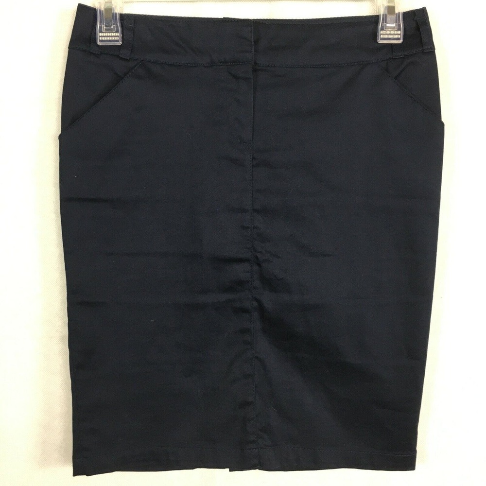 Mango Skirt Basic Style‎ Womens Sz 2 Navy Blue Cotton Stretch Pencil